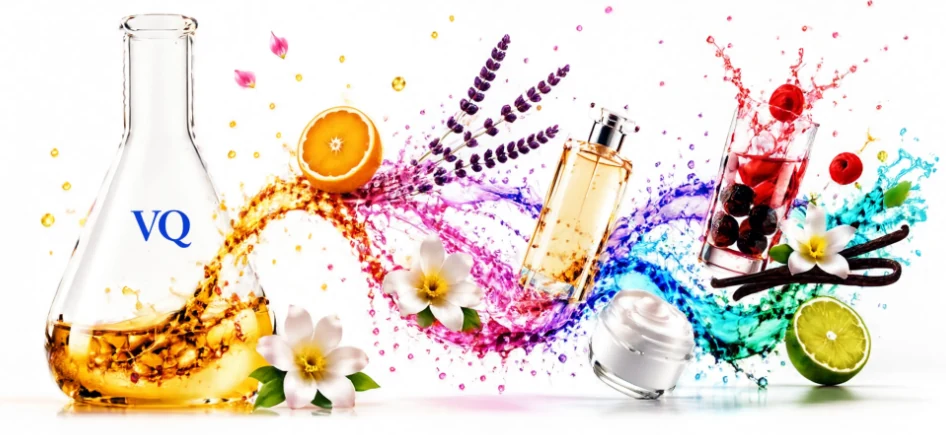 VELAQUIMICOS laboratory flask with a burst of fragrances and flavours: orange, lavender, perfume, red berries, cream, lime and vanilla